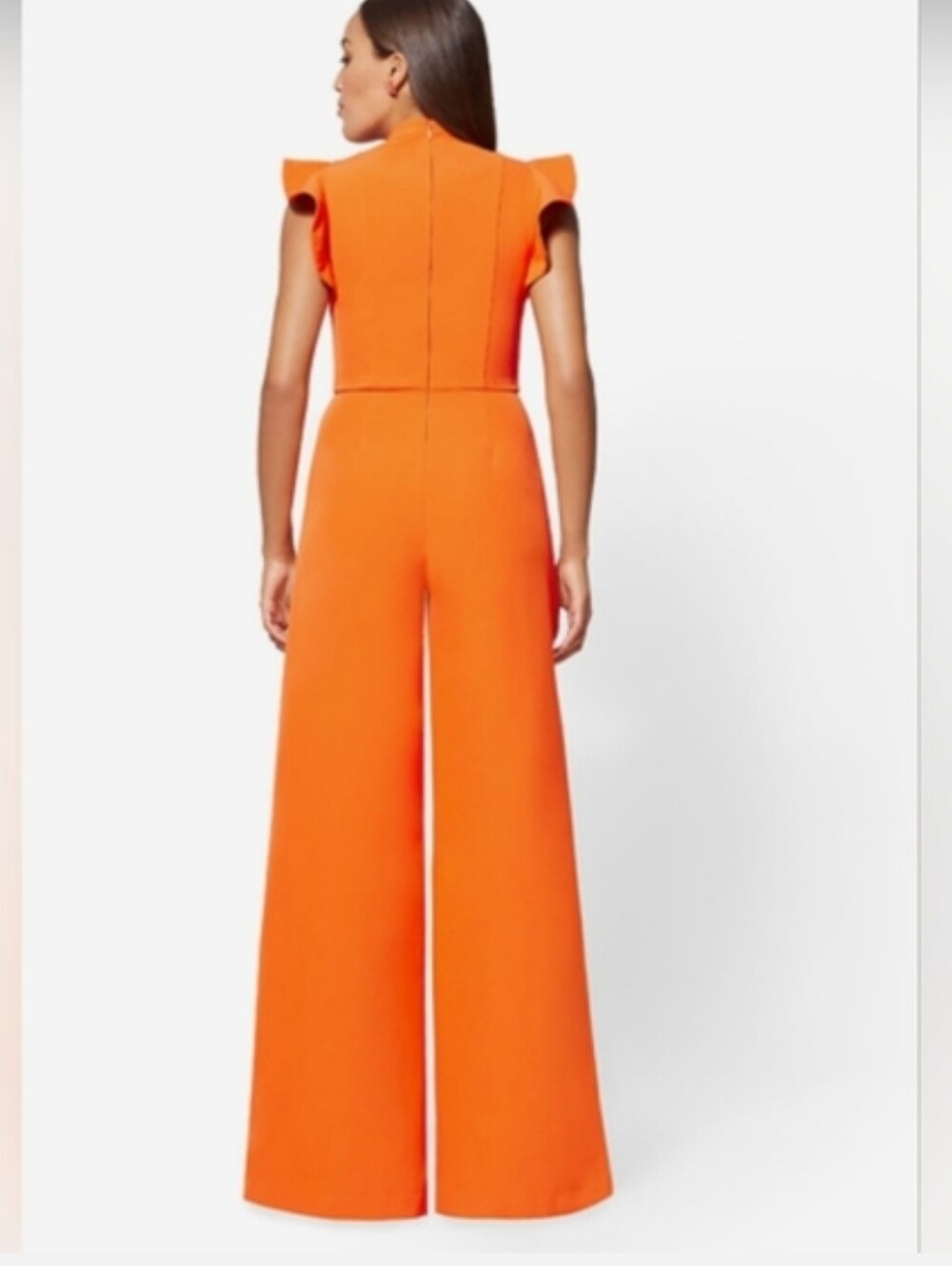 ⚡️$16 FINAL✨️ New York & Co Flutter Sleeve Orange Wide-Leg Jumpsuit Size L 🔴 - Picture 5 of 16